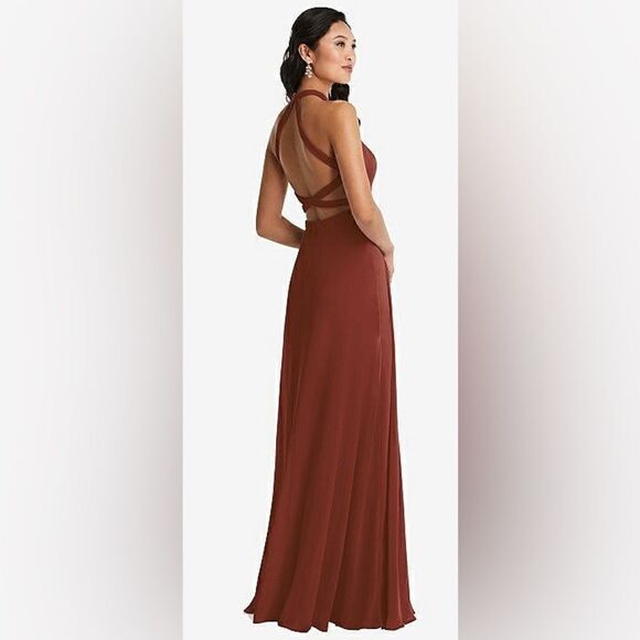 Dessy Collection | STAND COLLAR HALTER MAXI DRESS - Picture 2 of 7